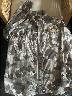 A Bathing Ape Grey Camo Button Up Long Sleeve - Size L